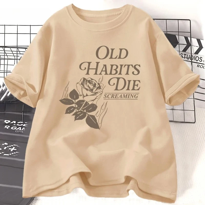 Old Habits Die Screaming T Shirt Women The Tortured Poets Department Ttpd Slower T-shirt Short Sleeve Graphic T Shirts Summer