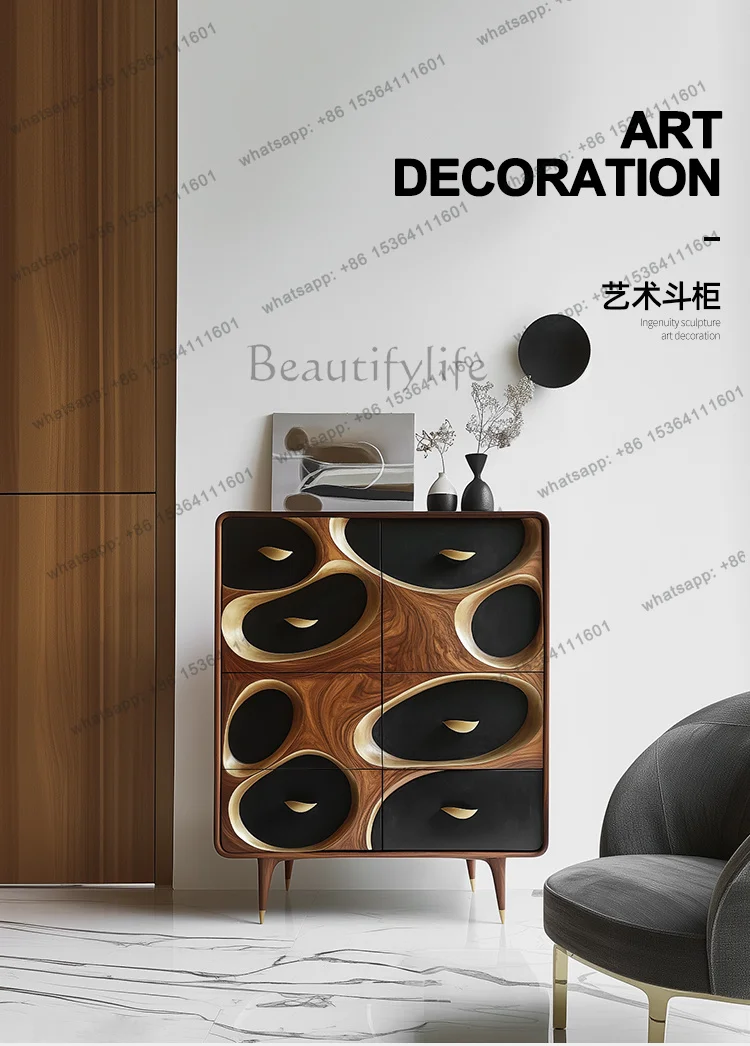 YJ Medieval solid wood chest, new living room wall decorative cabinet, high-end bedroom locker, light luxury high-end storage ca