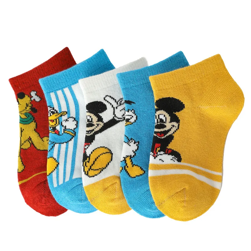 5 Pairs Disney Mickey Mouse Baby Kids Short Cotton Socks Cartoon Children Socks Baby Boy Socks Kawaii Child Soft Gift Kids Girls