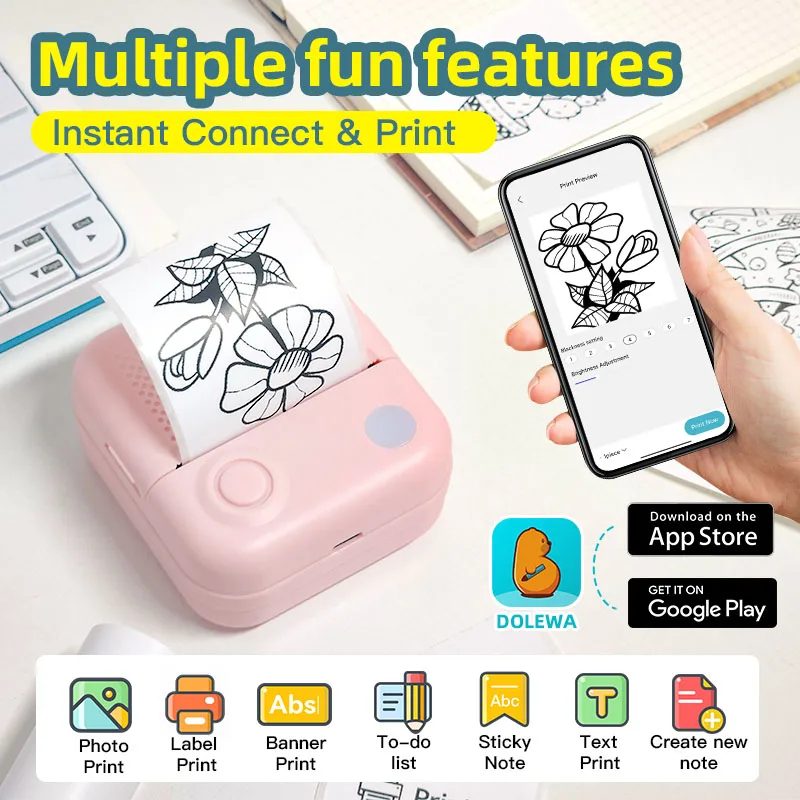 Wireless Mini Photo Printer D3 Portable Bluetooth Mobile Printing for Pictures Photos Labels Compact Wireless Photo Printer