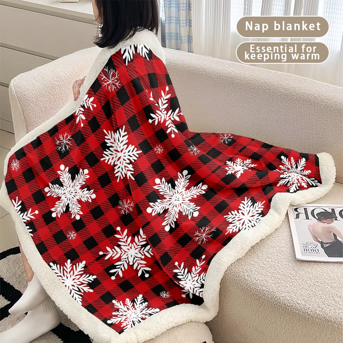 1 قطعة الأحمر متقلب ندفة الثلج طباعة تقليد بطانية صوف الضأن لينة غرفة المعيشة أريكة قيلولة السجاد أحجام متعددة آلة قابل للغسل #5