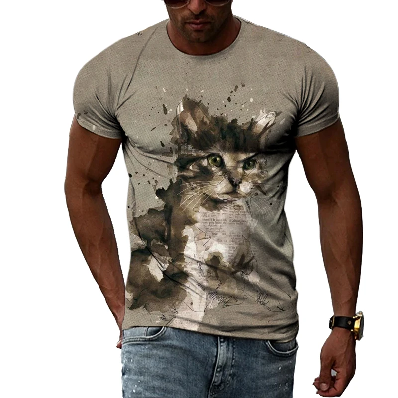 

Summer Fashion Animal Cat graphic t shirts For Men 3D Trendly Hip Hop Harajuku Casual Print Tees Personality O-neck Short Sleeve