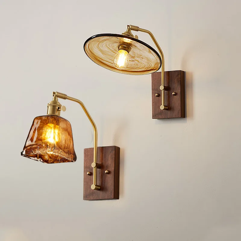 

Mid-Century Wabi-Sabi Walnut Wall Light - Solid Wood Ambient Lighting for Bedroom/BNB/Corridor