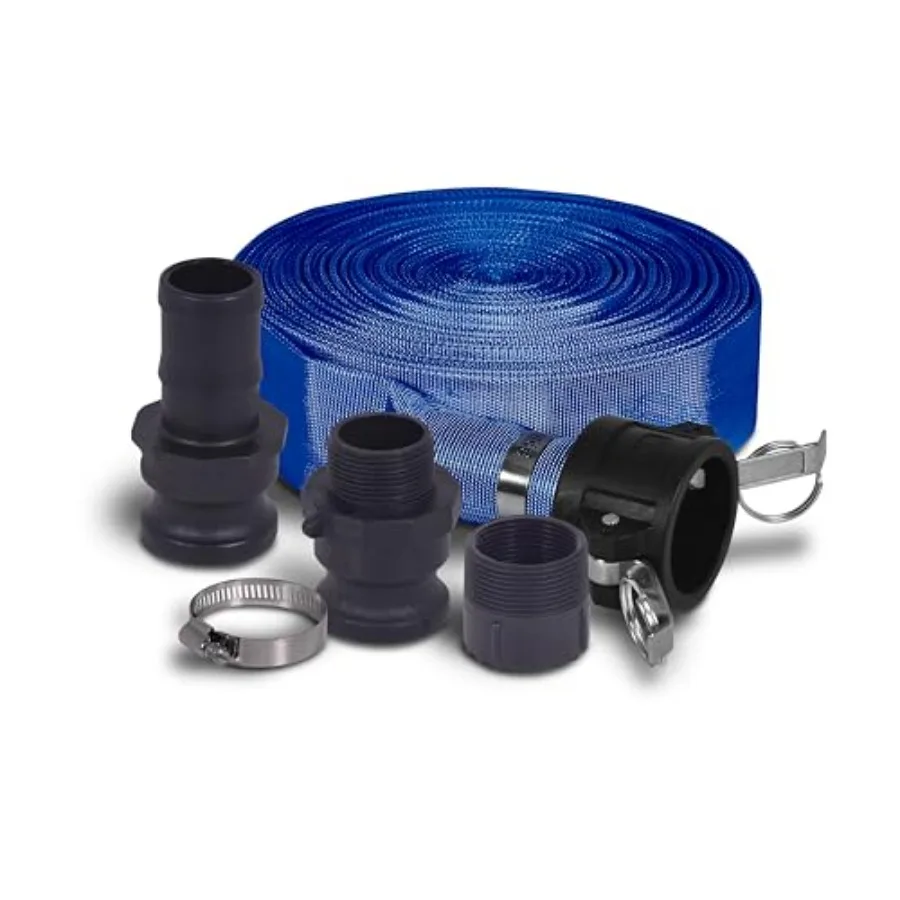 

99620 Lay-Flat Discharge Hose Kit 1-1/2-Inch by 50-Foot for Industrial Use Black Lightweight and Flexible with Quick-Connect Fi