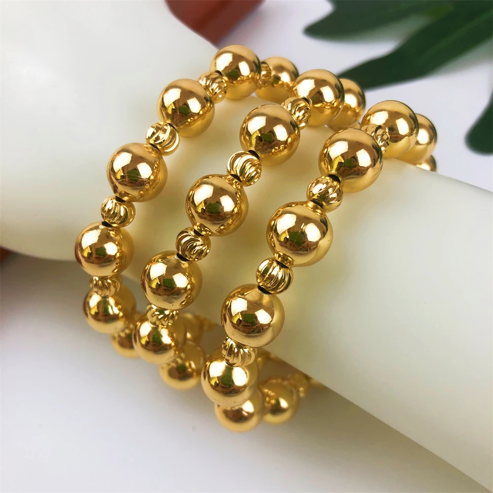 ESALE italian gold original 18k Bracelet Classic Charm Elastic rope Bangle 3pcs/set Gold Plated Beads Bracelets Jewelry Gift