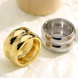 Stainless Steel Double Layer Chunky Ring for Men Women Gold Color Trendy Finger Ring Shiny Jewelry Simple Gift
