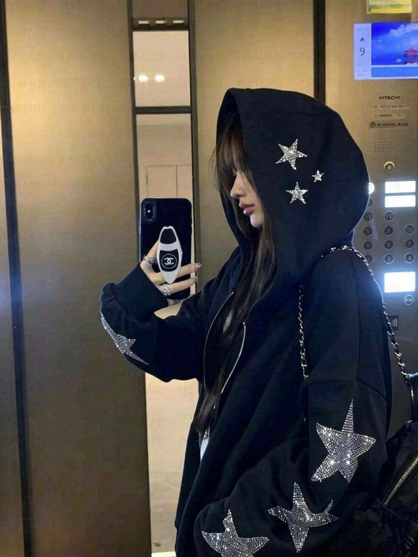 Oversized Women's Hooded Zip-Up Jacket American Hip Hop Style Star-Studded Decoration New Autumn Collection Polyester 2026