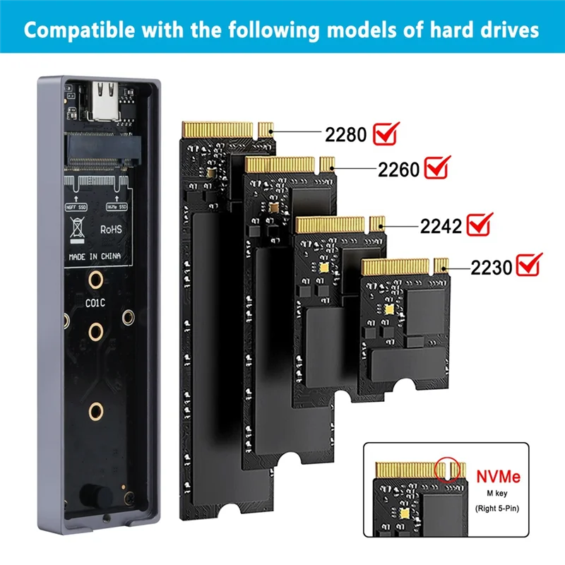 HJ-M.2 Custodia per disco rigido Nvme SSD Custodia per disco rigido con luce RGB fredda Custodia CNC in alluminio ad alta velocità Gen.2 con cavo