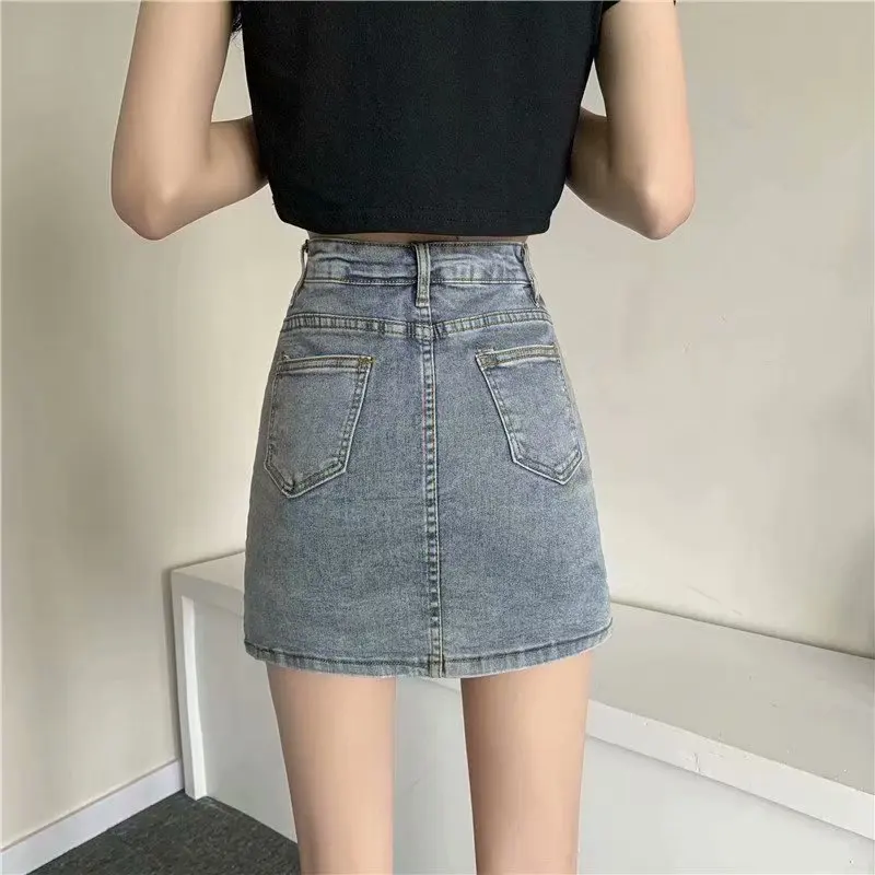 Feynzz-Short en jean pour femme, taille haute, bouton, jambes boutonnées, décontracté, denim bleu, nouvelle collection été