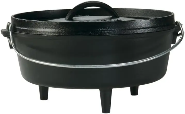 

Cast Iron Camp Dutch Oven, 4-Quart – Pre-Seasoned, Flanged Lid, Built-in Legs for Campfire Cooking, Made in the USA