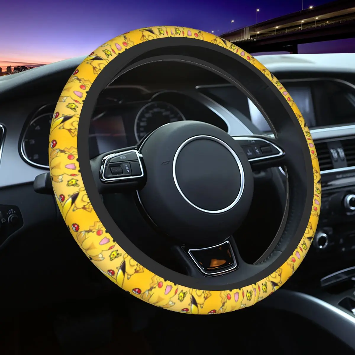 Custom 38cm B-Bikachus Steering Wheel Cover Auto Car Steering Wheel Protector for SUV Car Accessories Universal 14.5-15 Inch