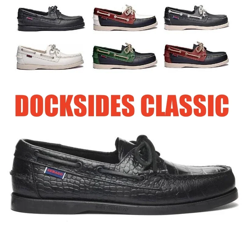 Men Genuine Leather Handmade Casual Loafers,Mens Moccasin Genuine Leather Docksides Classic Sebago Boat Shoes X609