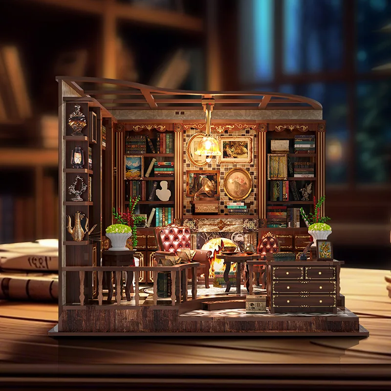 Bricolage rive gauche salle d'étude chalet maisons de poupée en bois Miniature modèle Kit 3D Puzzle maison de poupée avec meubles pour amis cadeaux