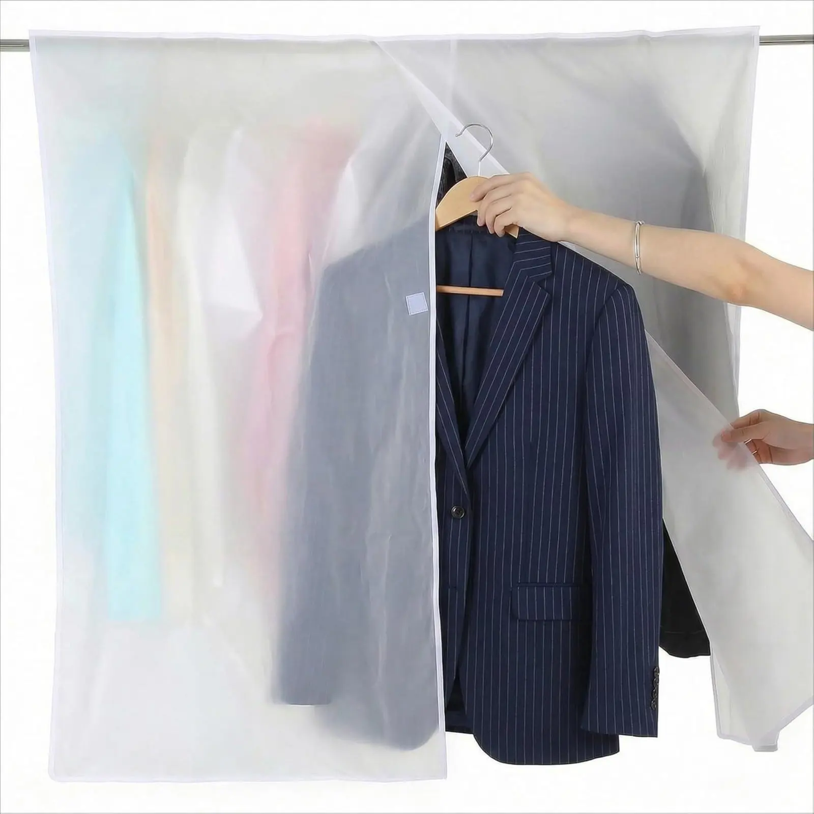 2 Pieces PEVA Garment Cover Water-Resistant Translucent Garment Cover Waterproof Hanging Clothes Bag Lightweight