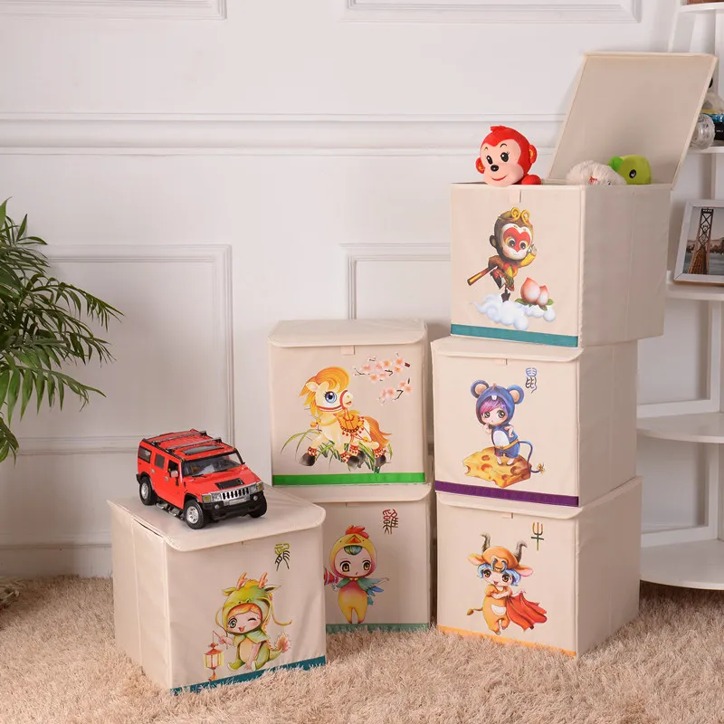 Foldable Storage Box Cartoon Animal Chinese zodiac Folding Large Laundry Basket Children Clothes Toys Book Storage organizer