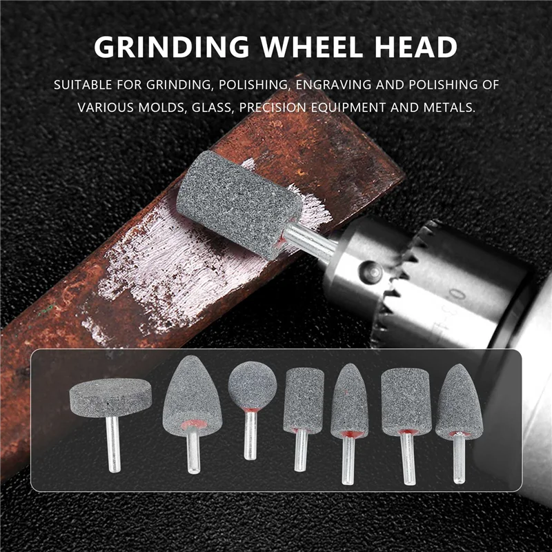 Abrasivo Roda Polimento Head Bit Set, Moagem Pontos De Pedra, 1,4 "Shank, Moagem Pedras, 7Pcs
