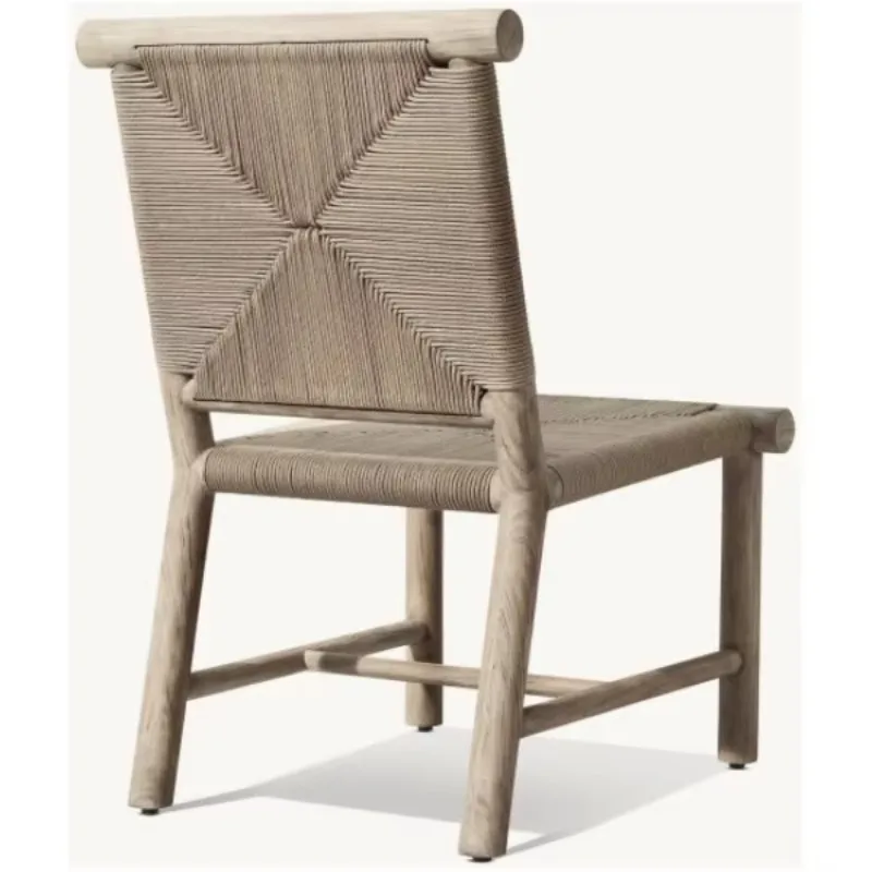 Solid Teak Outdoor, Dining Set Elegant Wooden Table with Hotel All-Weather Corded Seats