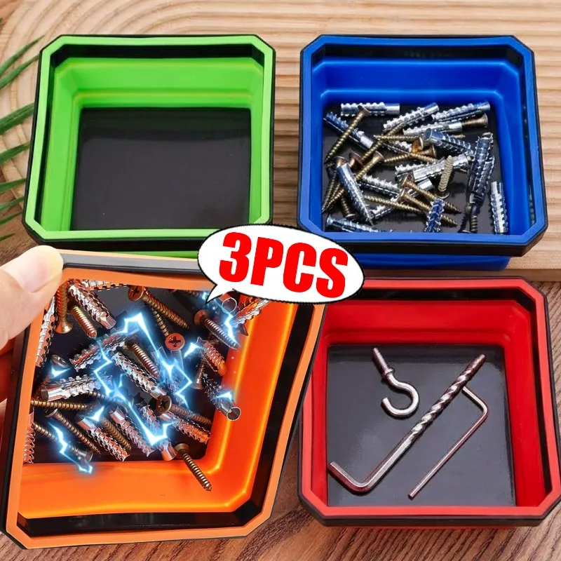 

1/3pcs Collapsible Magnetic Parts Tray Silicone Foldable Tray for Small Bolts Screws Nuts Washers Auto Repair Garage Screw Bowl