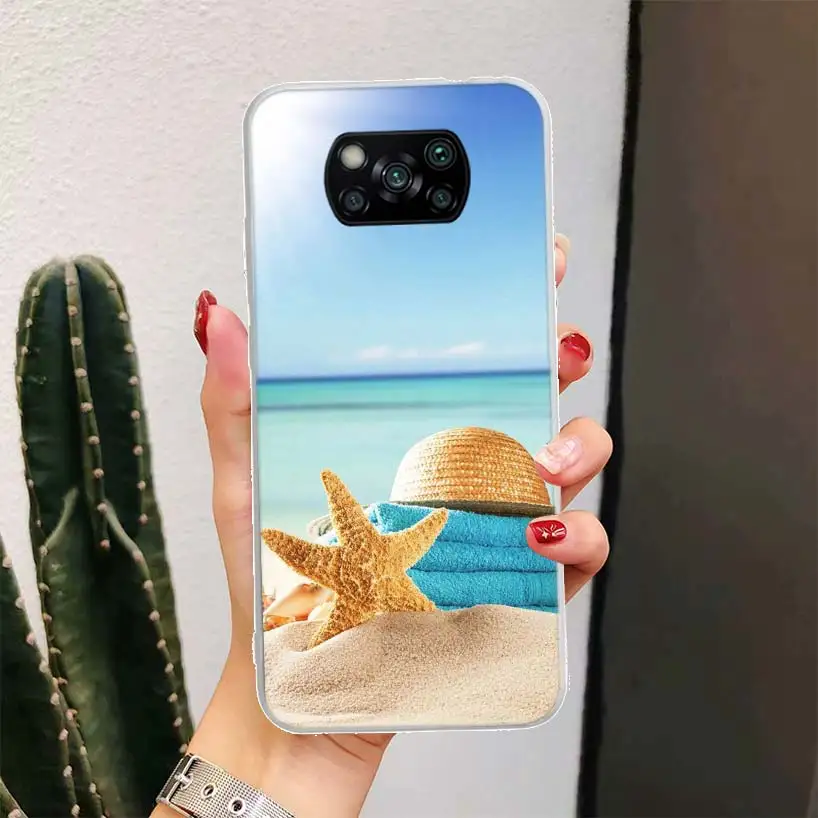 Blue Wood Seashells Sea Star Phone Case For Xiaomi Poco X6 X5 X4 X3 Nfc F6 F5 Pro F4 Gt F3 F2 F1 M5 M5S M4 M3 5G Shell Coque X3 