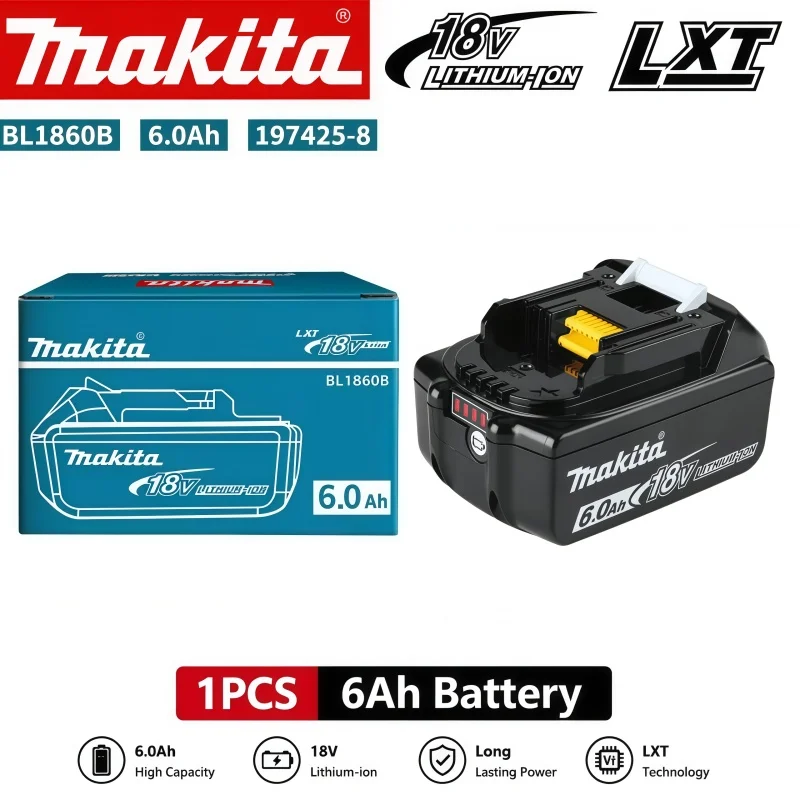 Genuine Makita 18V 6.0Ah Lithium Ion Battery BL1860B Replacement for Makita LXT 18V Power Tools BL1830 BL1840 BL1850 BL1860 image 3