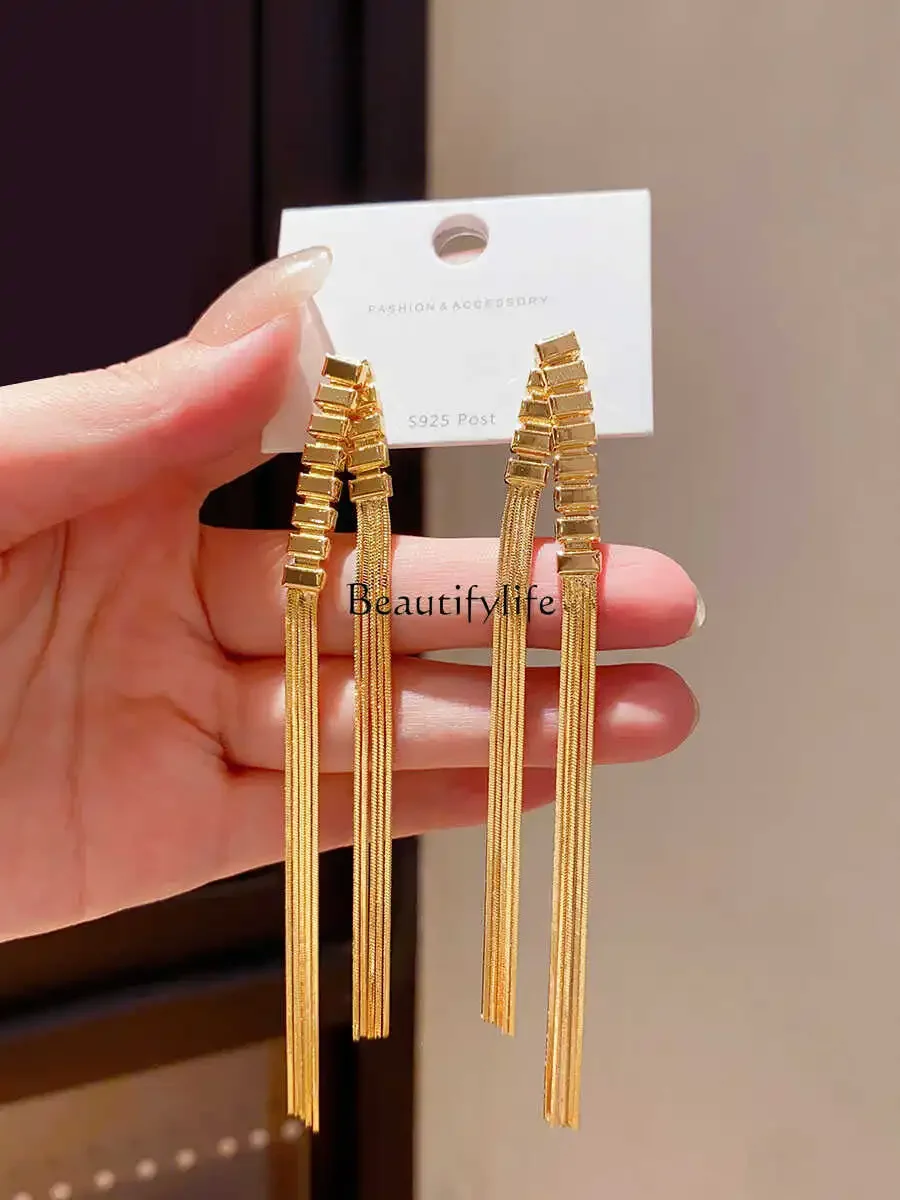 2024 new trendy temperament long fringed big earrings temperament European and American style earrings