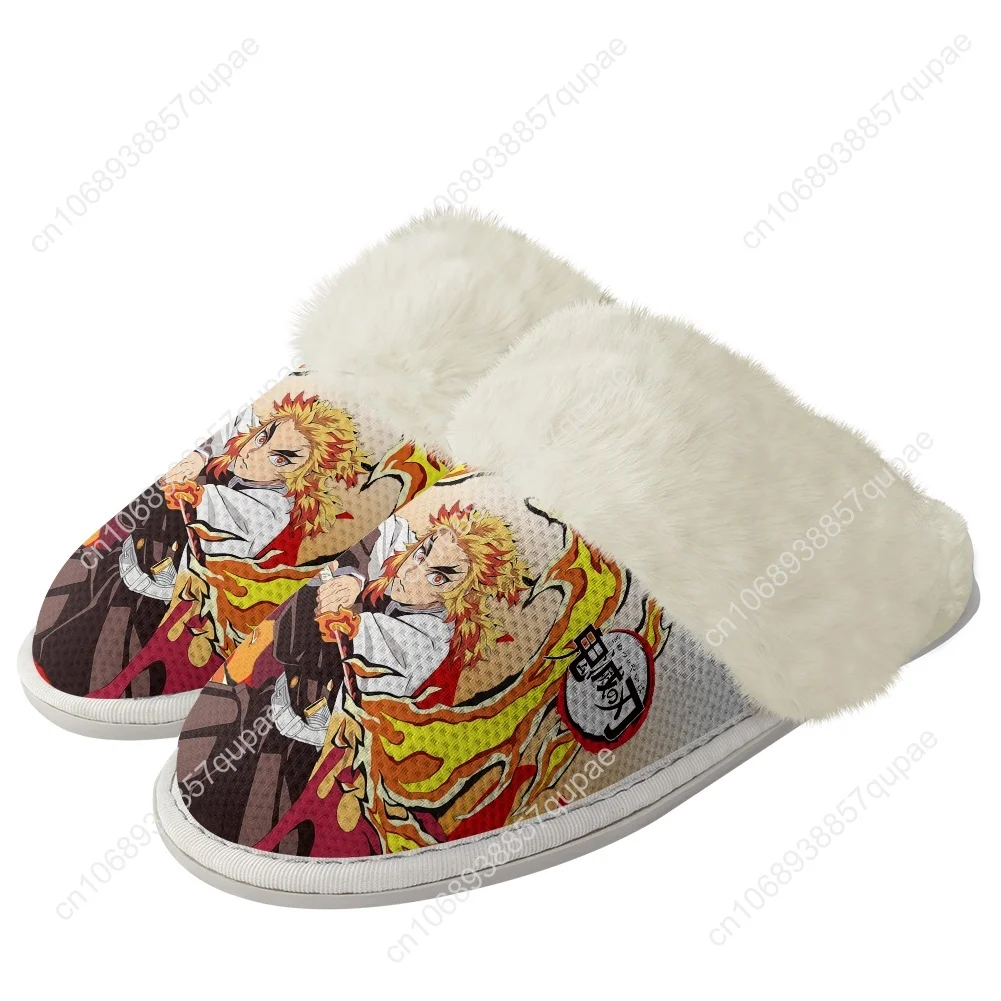 Kyojuro Rengoku Plush Slippers Keep Warm Shoes Mens High Quality Home Cotton Bedroom Customized Thermal Lightweight Slipper DIY