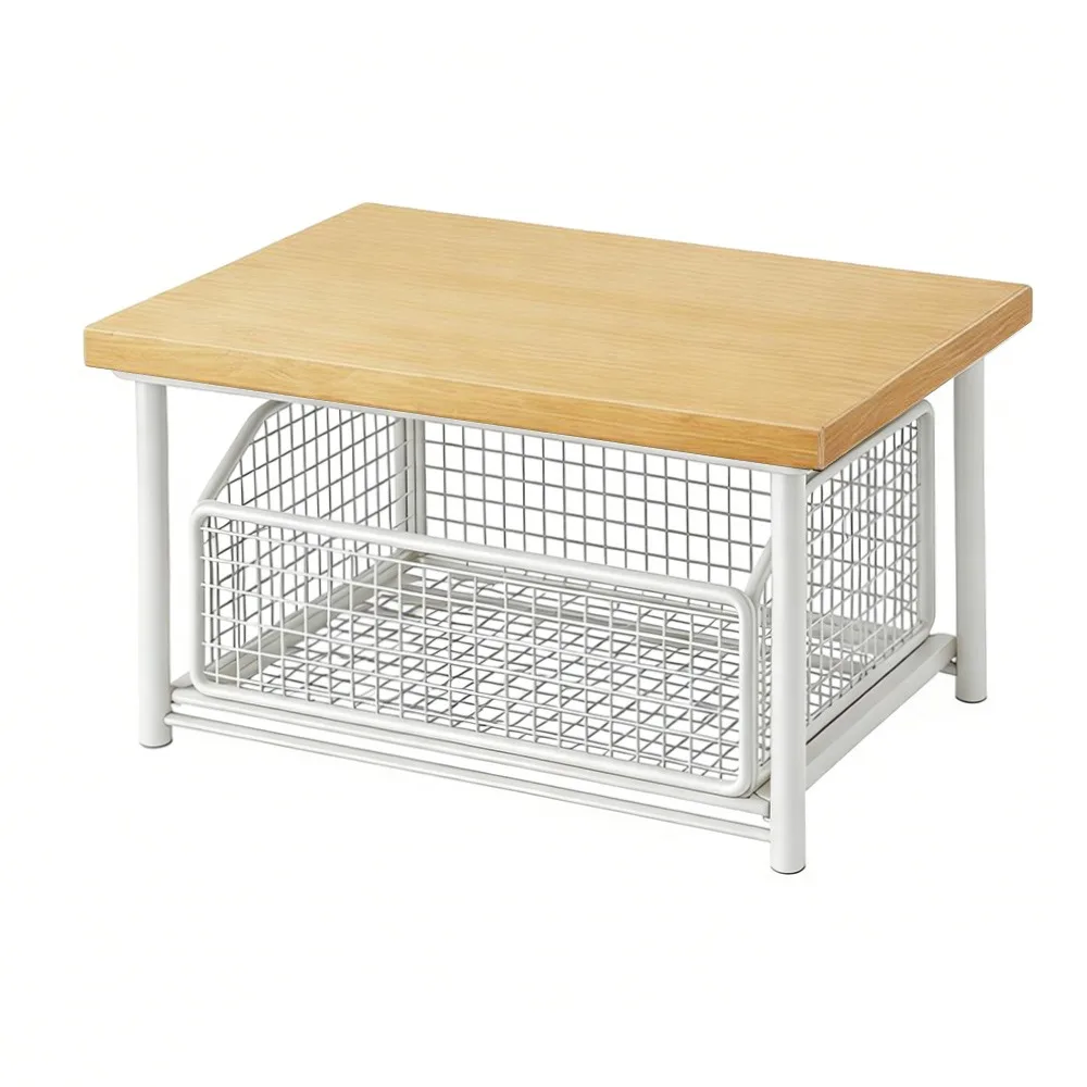 

Space-Saving Kitchen Countertop Organizer with Drawer Pull-Out Microwave Stand Metal Storage Rack