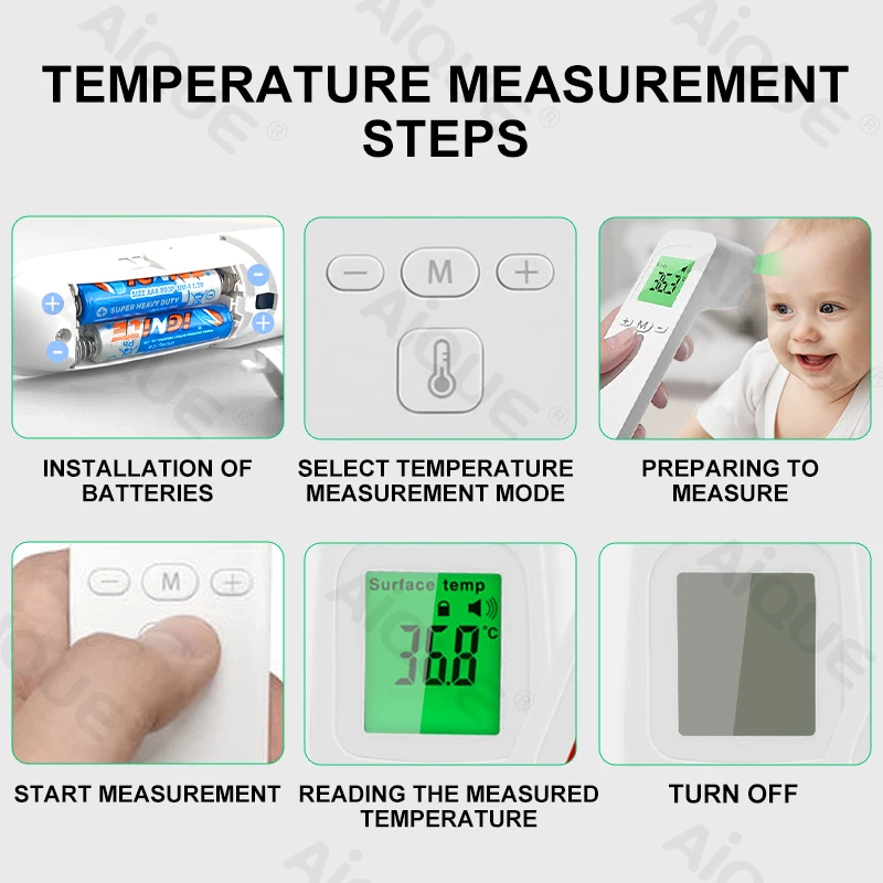 AiQUE Baby Fast Fever Thermometer Professional Clinical Febril Frontal Digital Corporal Infrared Medical Degree Body Monitor