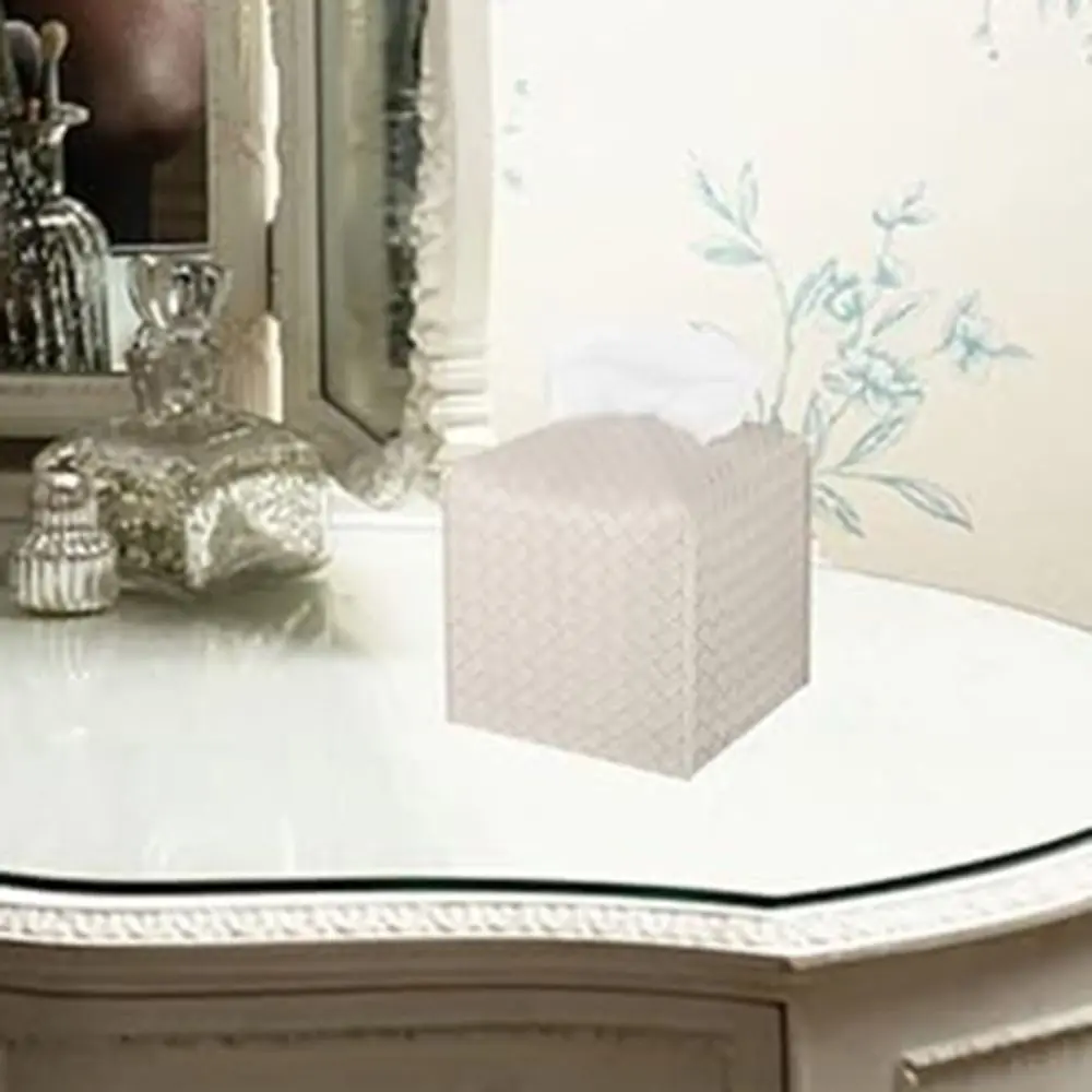 Waterproof Square Woven Tissue Box Foldable PU Leather Tissue Holder Nordic Style Handkerchief Case Dinning Table