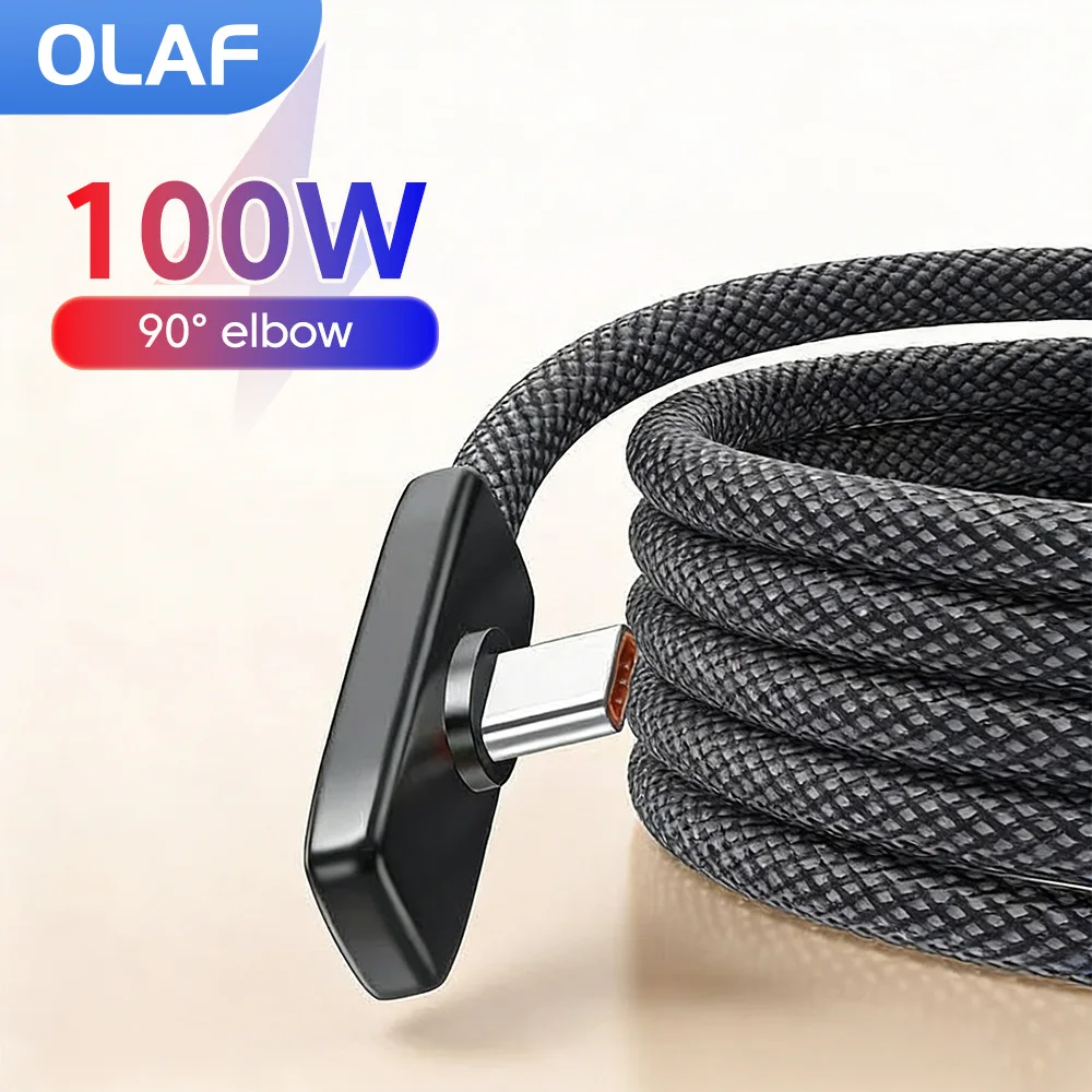 100W USB A to Type C Fast Charging 90° Elbow Data Cable USB C To USB C Cable For iPhone 15 16 17 Samung Huawei Xiaomi Game Cable