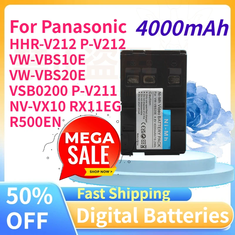 

19.2Wh 4000mAh Rechargeable Ni-MH Battery for Panasonic HHR-V212 P-V212 VW-VBS10E VW-VBS20E VSB0200 P-V211 NV-VX10 RX11EG R500EN