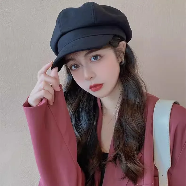 Loose Cloud Top Octagonal Beret Hats Wool Blended Newsboy Hat Women Cool Street Brim Cap Outdoor Winter Autumn Berets Caps Girl