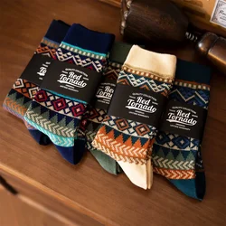 5 Pairs Red Tornado Vintage Style Fair Isle Pattern Crew Socks Mid Calf For Boots Amekaji