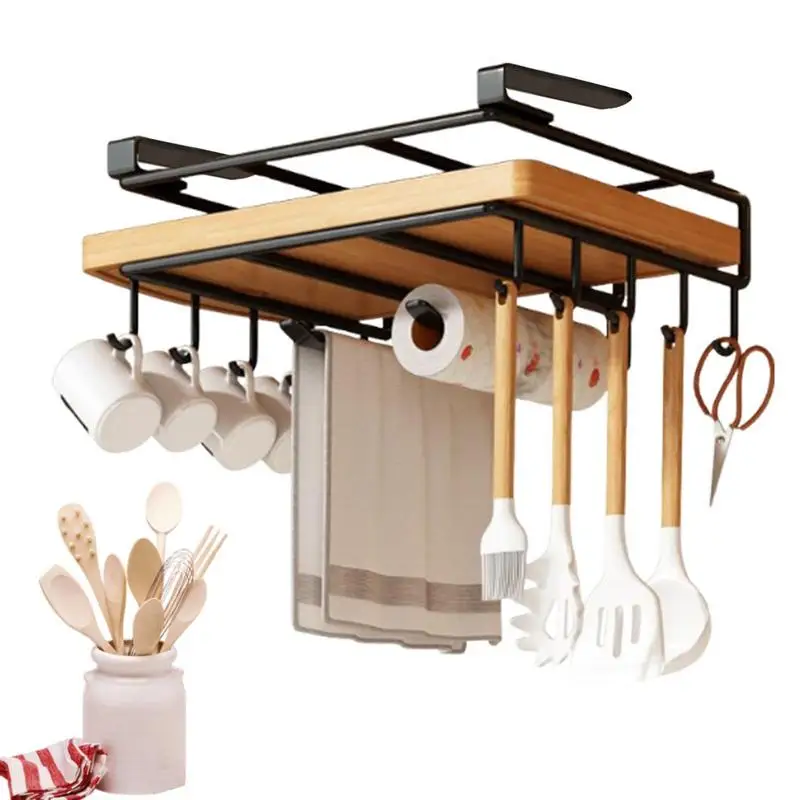 

Multifunctional Hooks Storage Shelf Wardrobe Cabinet Metal Under Shelves Mug Hanger Bathroom Kitchen Organizer Hanging Rack