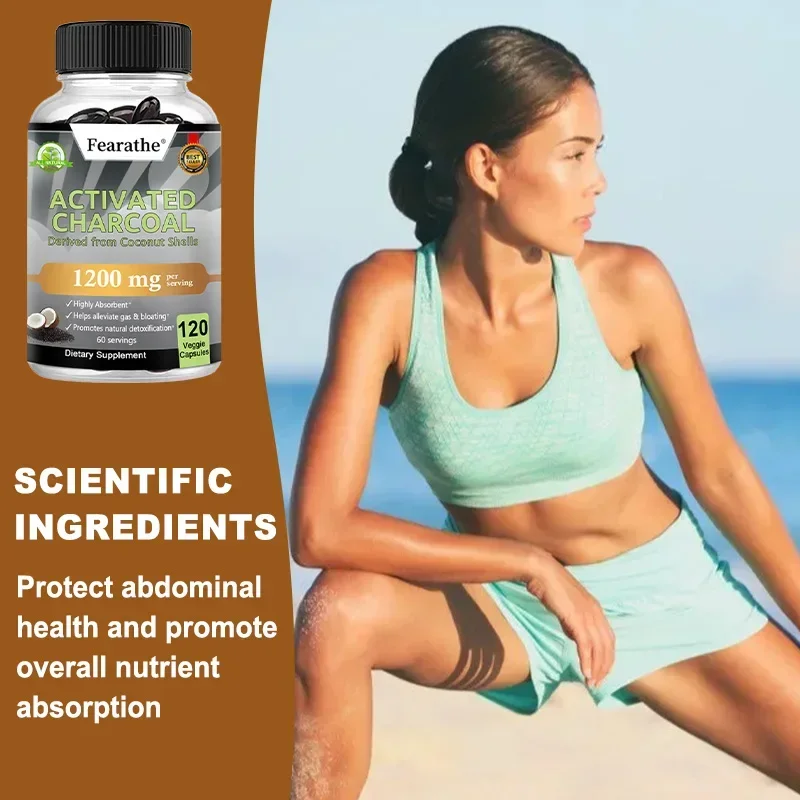 Activated Charcoal Capsules - Highly Absorbent Helps Relieve Gas & Bloating Promotes Natural Detoxification - Coconut Shell