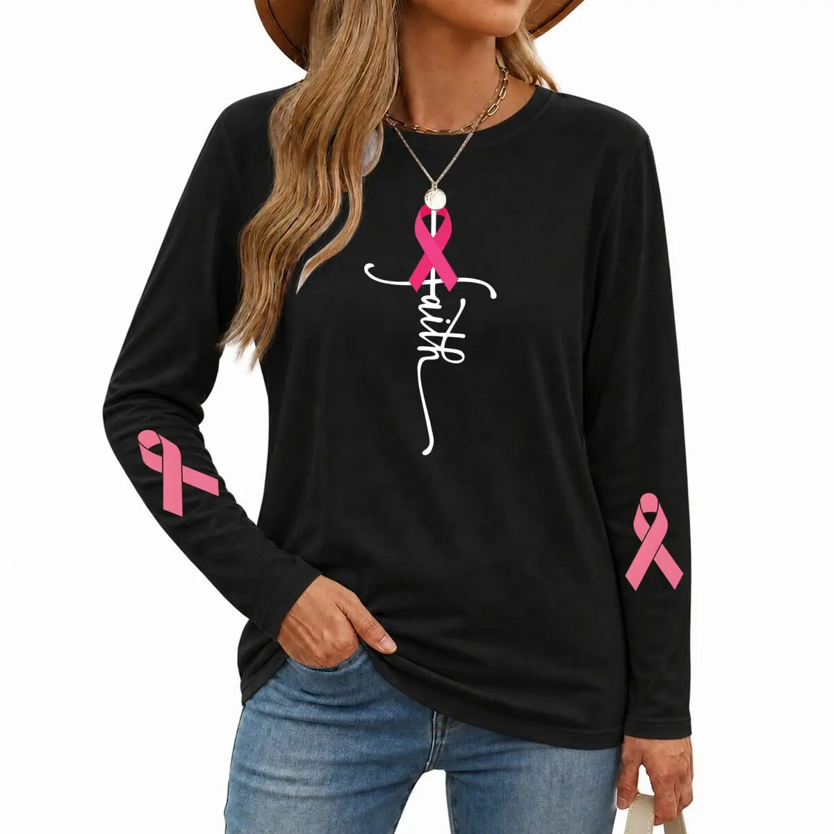 Breast Cancer Shirts For Women Faith Cross Tshirts