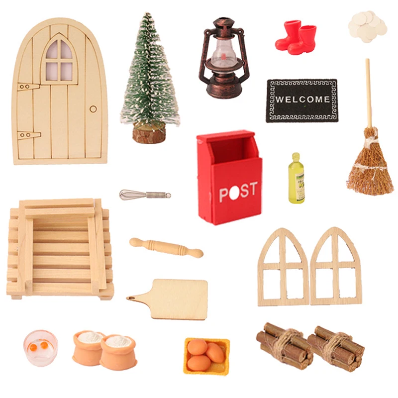 24Pcs/Set Mini Christmas Primary Color Elf Gate Fairy Door For Dollhouse Miniature Scene Xmas Kids Toys DIY Decoration