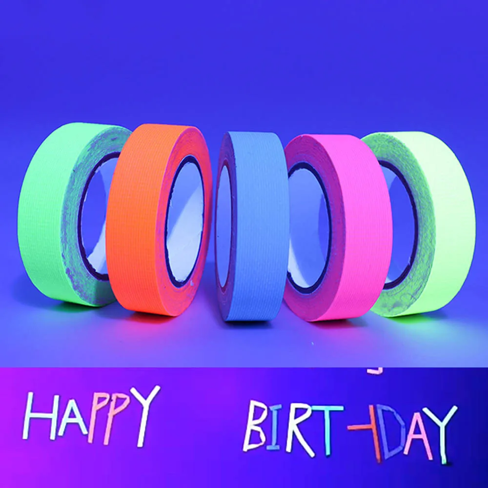 5 Rolls Glow Party Neon Tape Fluorescent Cloth Tape Black Light Tape Gaffer Tape Rainbow Colored Duct Tape Glow In The UV