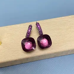 10.6mm Classic Nudo Earrings Inlay Purple Zircon with Black Gun Plated Square Candy Crystal Earrings Fashion Jewelry For Women