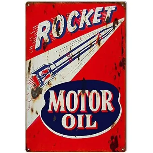 Rocket Motor Oil Tin Sign Retro Wall Art Décor Man Cave Garage