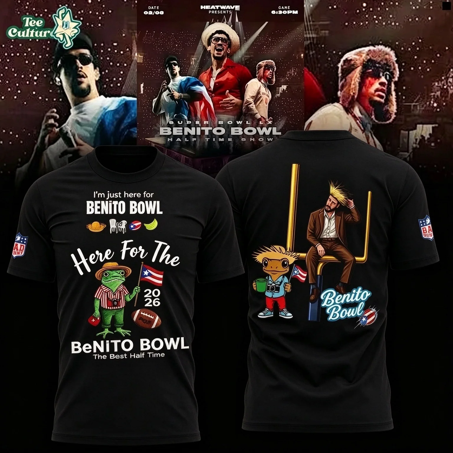 Bad Bunny Benito Bowl Super Bowl Football Graphic Tee T Shirt Men's Women's Unisex Cotton Retro Cool Oversize Short Sleeve Top