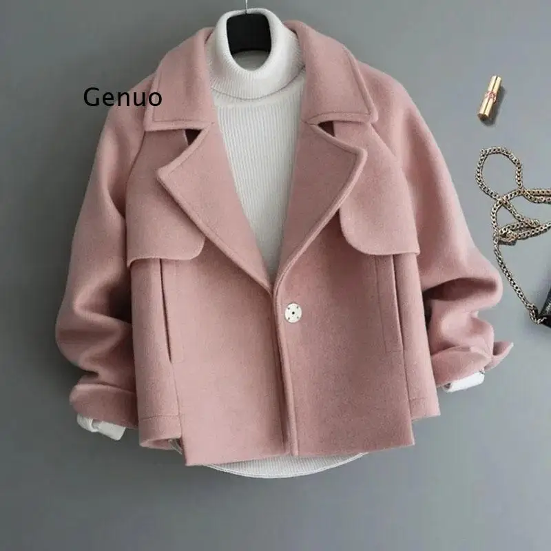 

Jacket Women's Autumn Winter Korean Version of Solid Color Slim Long-Sleeved Lapel Coat Temperament Female Short