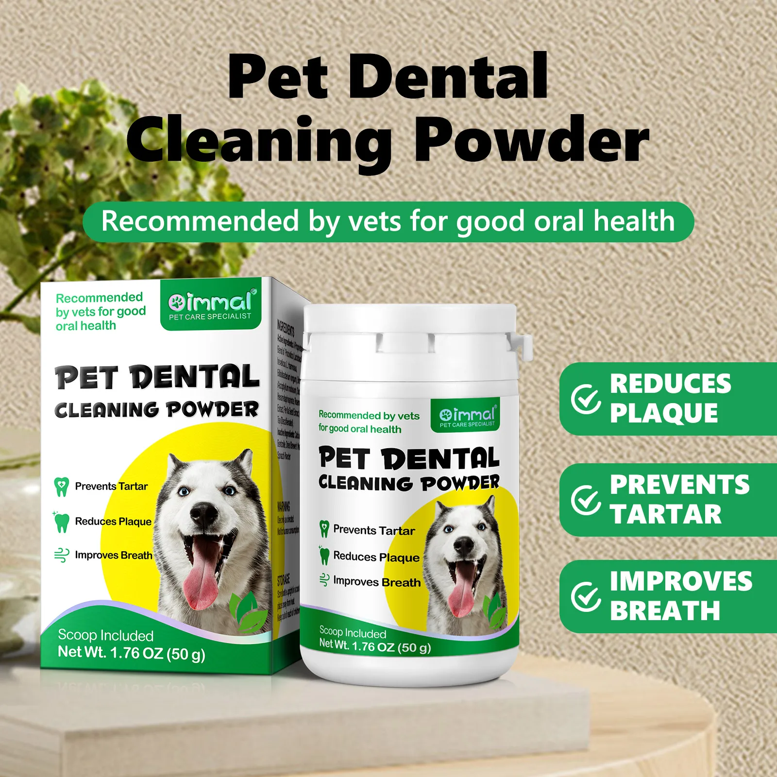 50g Pet Dental Cleaning Powder for Dogs Recommended by vets for good oral health Reduces Plaque Prevents Tartar Improves Breath