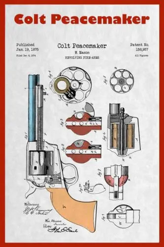 Colt Peacemake six shooter Patent Print Tin Sign