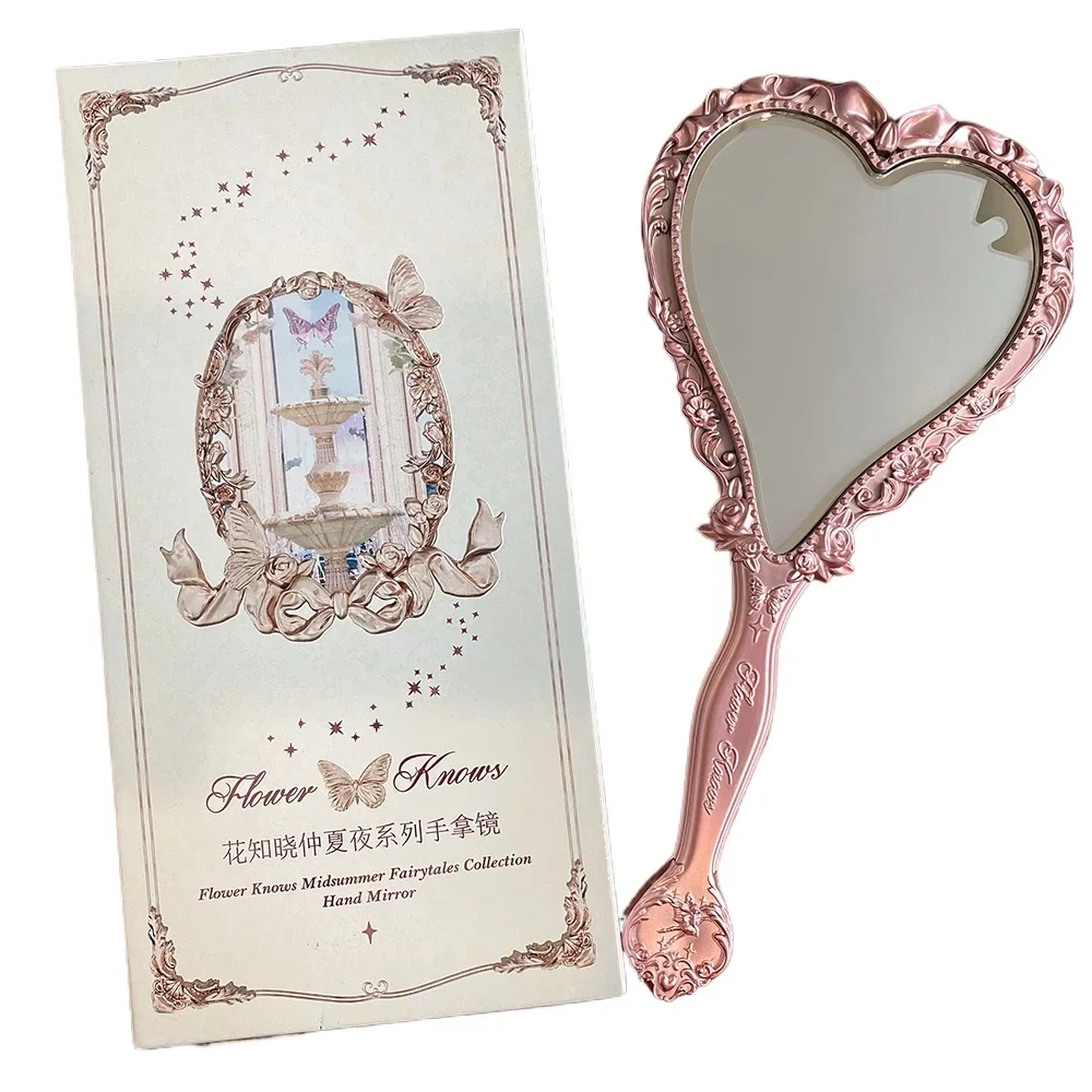 Flower Knows Midsummer Fairytales Collection Hand Mirror Mint Green Exquisite Makeup Milky Pink Mirror