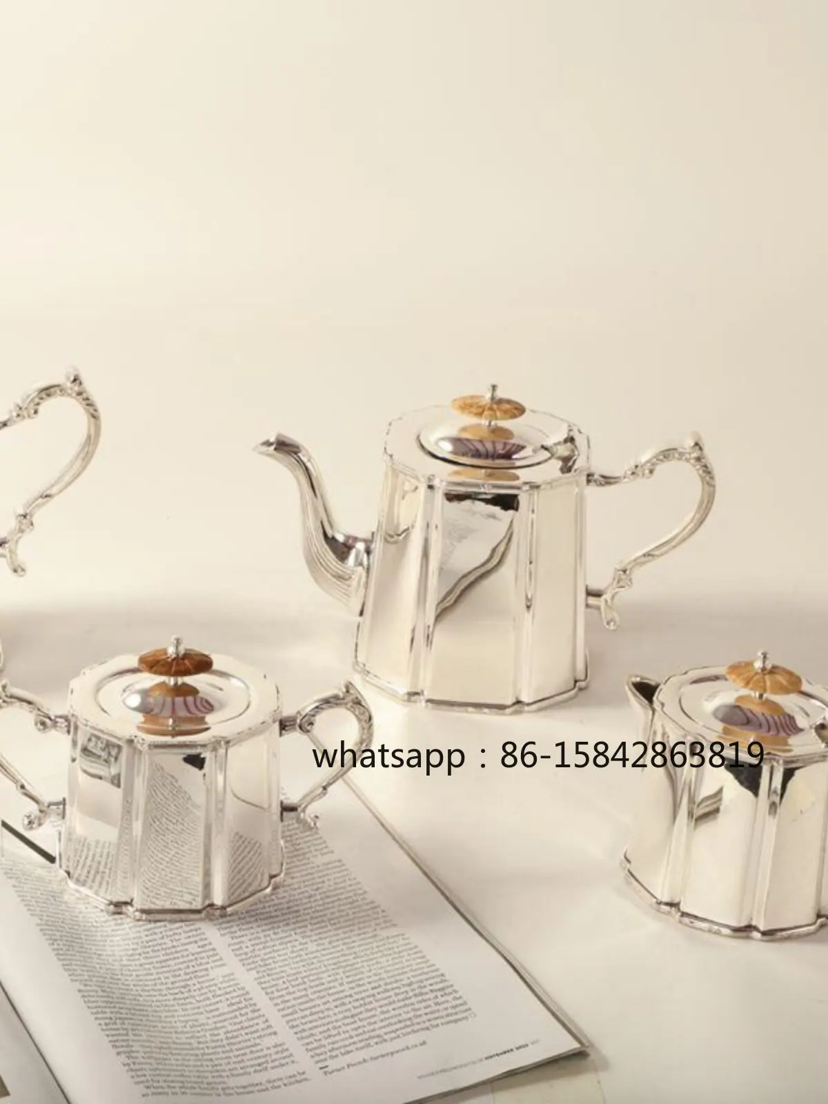 Handmade Brass Silver-plated Teapot Silver Milk Pot Coffee Pot Silver Pot High-end Exquisite Model Room Ornament