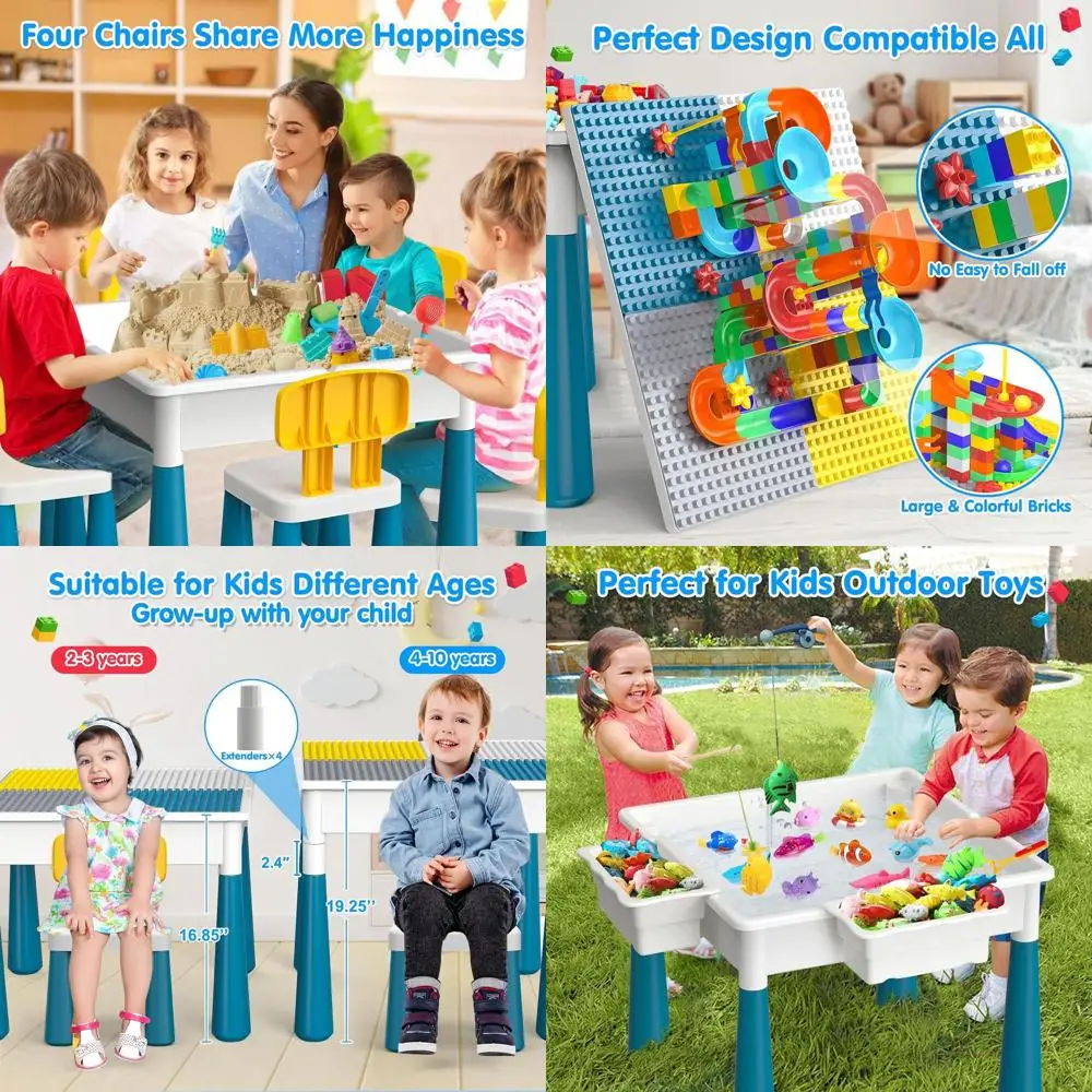 

Children's Marble Run Table with 152-Piece Building Blocks, 4 Chairs, Storage, and Play Table for Ages 3-6