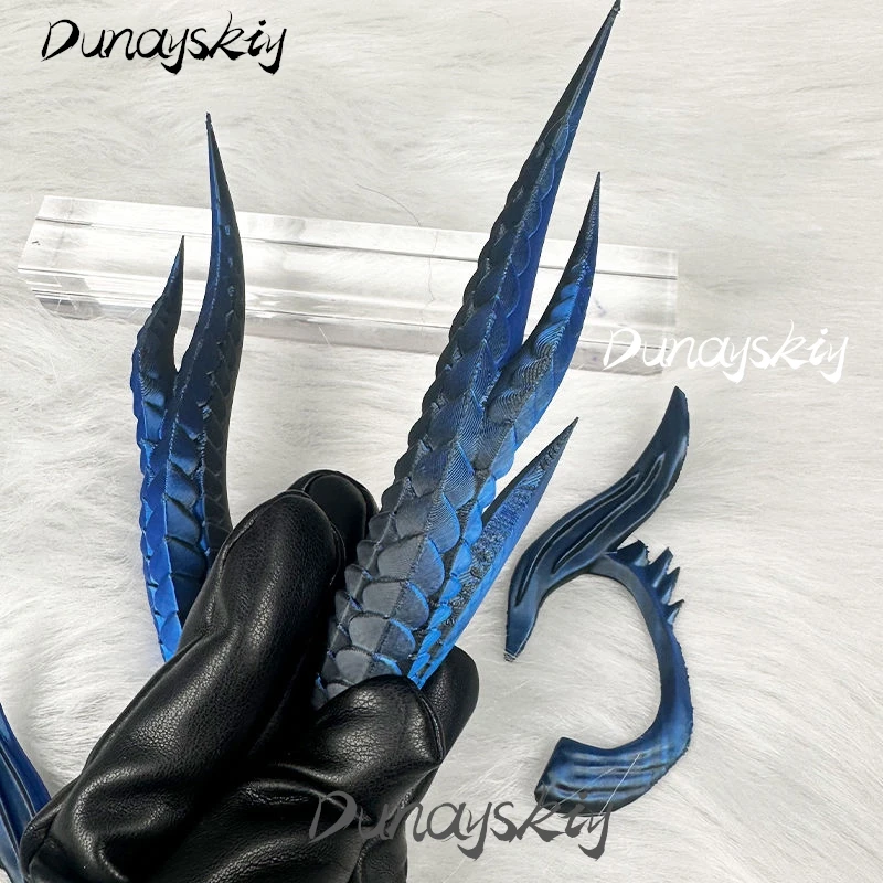 Nezha 2 Aorun التنين ملك البحر الغربي تأثيري حلي مجموعة القرن الأذن اكسسوارات ثلاثية الأبعاد PLA المعادن الأزرق مخصص الزي