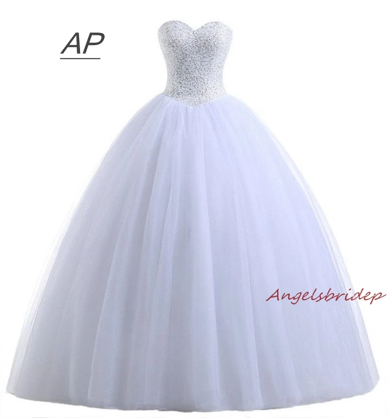 

ANGELSBRIDEP Luxury Full Beading Ball Gown Wedding Dresses Sparking Vestido De Noiva Plus Size Corset Floor-Length Real Photo