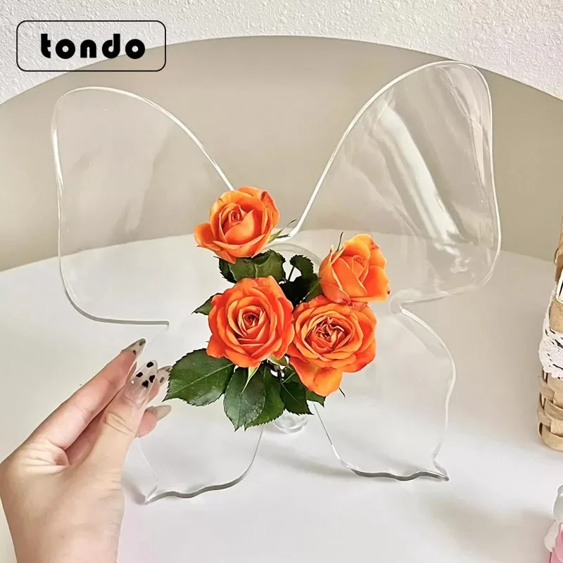 DSA high-transparency acrylic butterfly-shaped vase, simple vase, living room home decoration ornament, raising vase